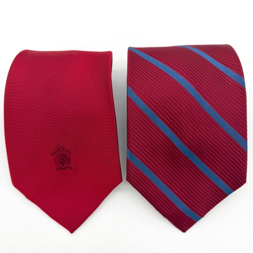 Vintage Oleg Cassini Silk Tie Lot Red Textured & Striped Designer Neckties